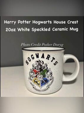 Warner Bros. White Speckled Hogwarts Crest Ceramic Mug with Multi-Color Crest